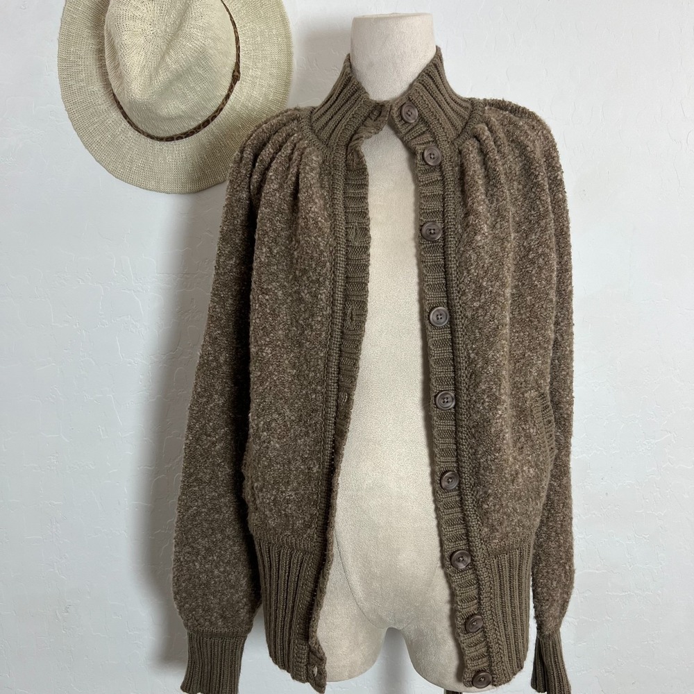 Moda wool blend brown cardigan M super soft cozy coquette work feminine boho